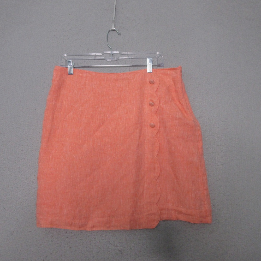 Talbots Skirt 12 Orange Linen Scalloped Faux Wrap Mini Coastal Beach Resort Boho